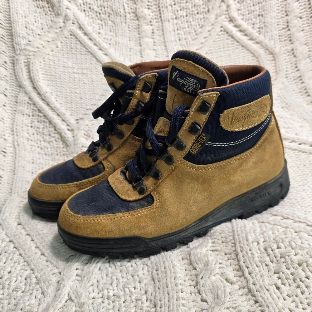 VTG‎ Vasque GTX Skywalk Hiking Boots Tan Navy Gore-Tex WP Suede Womens 6.5
